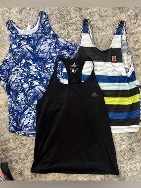 Adidas Nike Black Racerback Tank with Blue & Striped Athletic Tanks lot of 3
